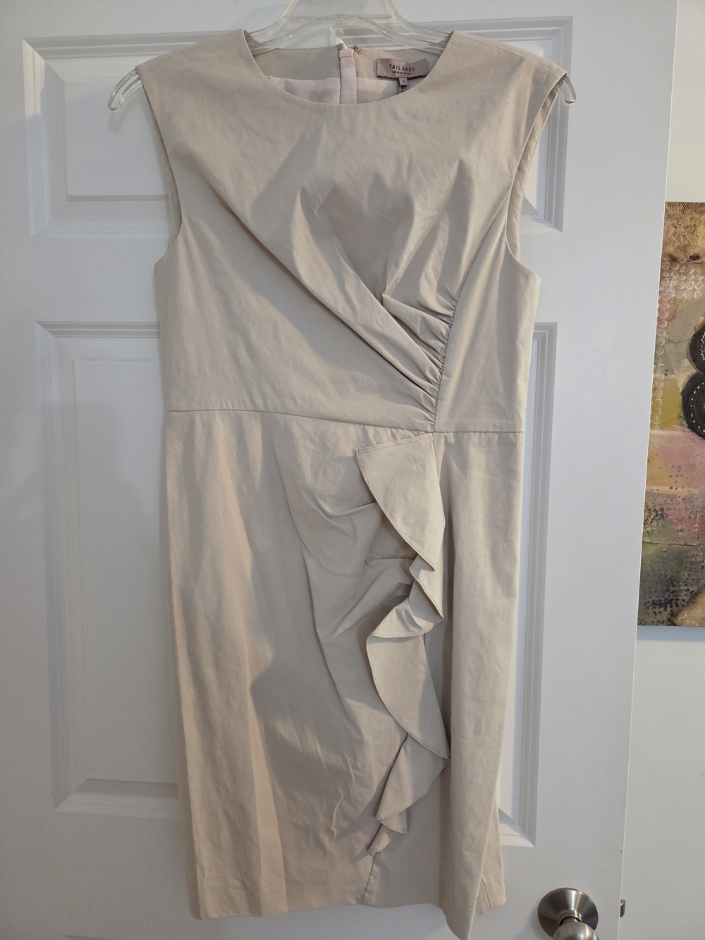 Rebecca Taylor Cream Linen Blend Dress with Ruffle Detail